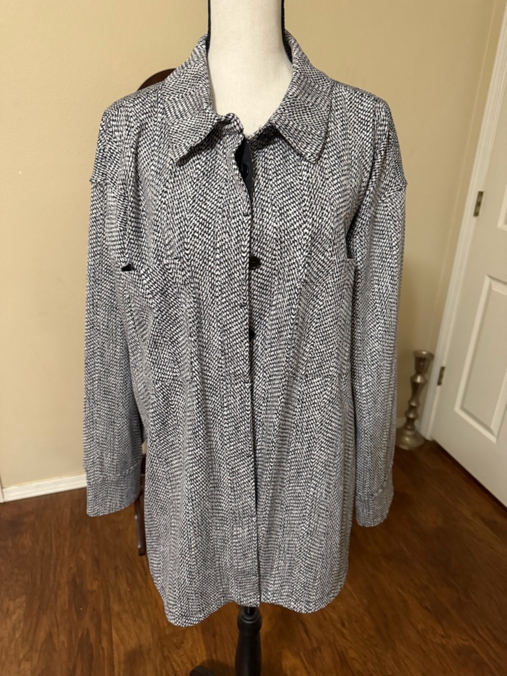Athleta Black & White Herringbone Trench Coat